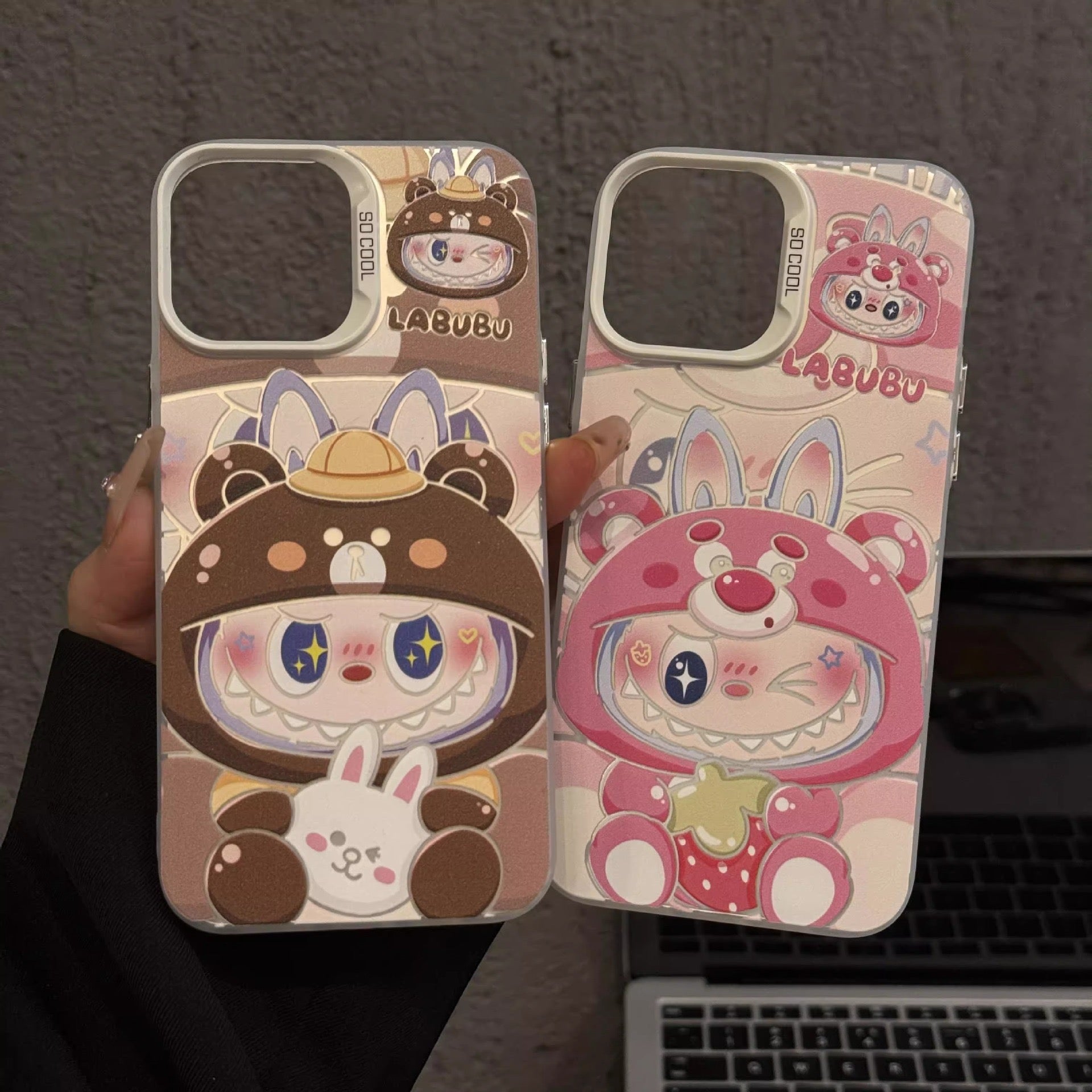 Labubu Bear-Print Phone Case – Anti-Shock TPU & PC Hybrid Protective Cover